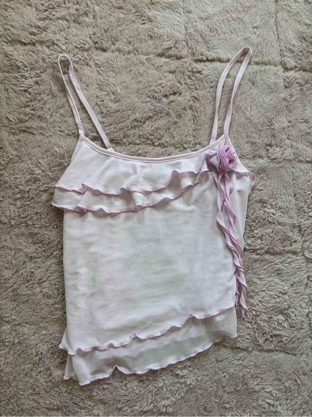 Asymmetrical ruffle lace Tank top